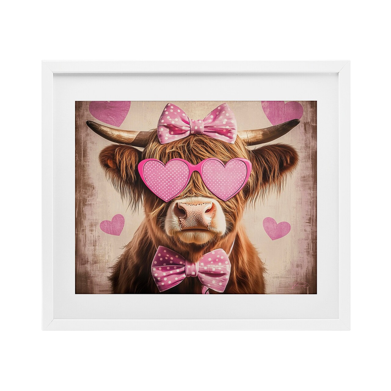 Stupell Industries Cute Cattle Pink Hearts Framed Print Under Glass, design by Shawna Stewart